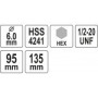 Держатель со сверлом 6мм YATO HEX10 для корончатых сверл с резьбовым креплением1/2" YT-43992