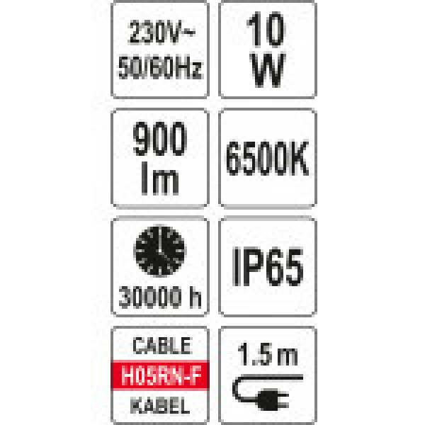 Прожектор переносной с SMD-диодным излучателем YATO 10Вт  900лм YT-81836