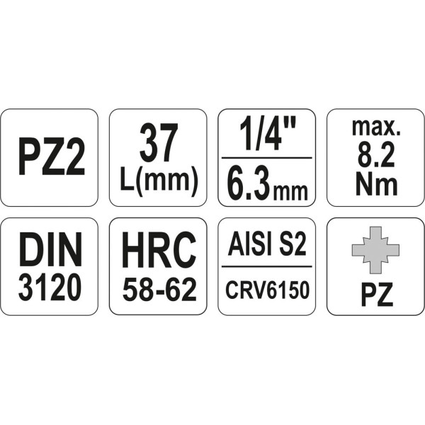 Головка торцевая 1/4" 37мм с отверточной насадкой Pozidriv PZ2 YATO YT-04418