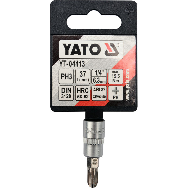 Головка торцевая 1/4" 37 мм с отверточной насадкой "Philips" РН3 YATO YT-04413