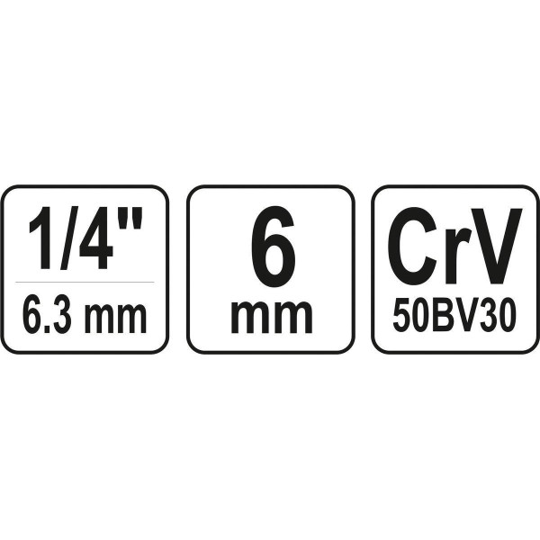 Головка торцевая шестигранная 1/4" М6 YATO 25мм YT-14123