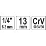 Головка торцевая шестигранная 1/4"  М13 YATO 25мм YT-14129