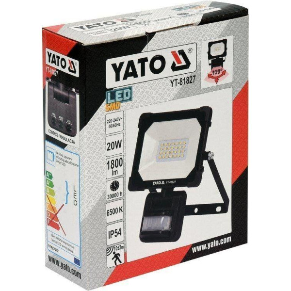 Светодиодный прожектор SMD LED 20Вт с датчиком движения YATO YT-81827
