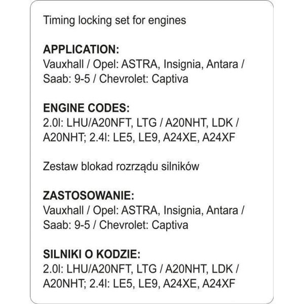 Фиксаторы ГРМ двигателей группы OPEL/SAAB/CHEVROLET YATO 14ед. YT-06027