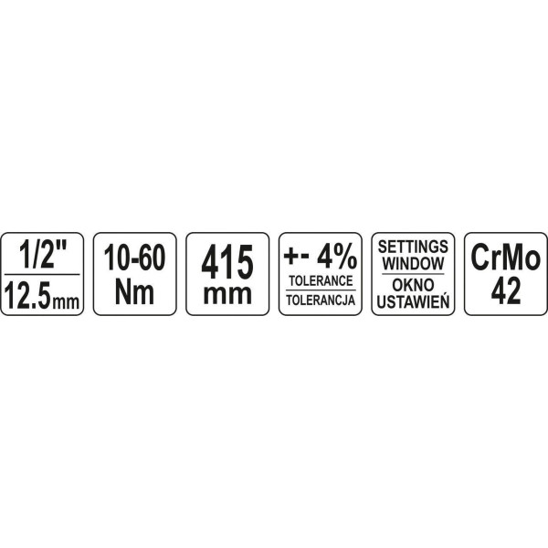 Ключ динамометричний YATO 1/2" 10- 60 Нм 415мм YT-07612