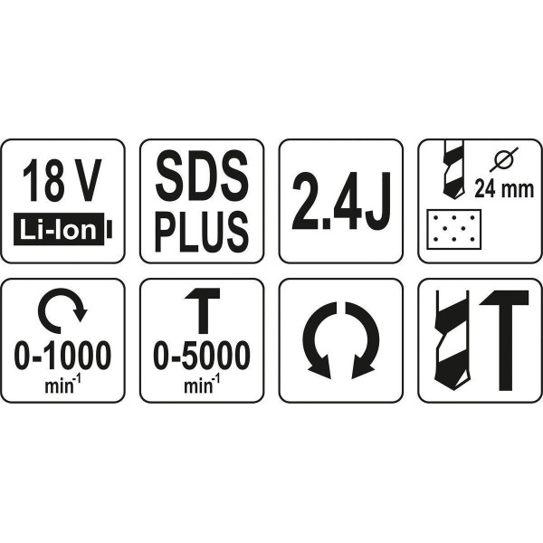 Перфоратор акумуляторний SDS+ YATO Li-Ion 18 В 2.4Дж (без акумулятора) YT-82772