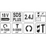 Перфоратор акумуляторний SDS+ YATO Li-Ion 18 В 2.4Дж (без акумулятора) YT-82772