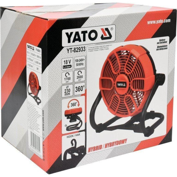 Вентилятор напольный гибридного питания YATO 230В/18В  23см YT-82933