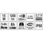 Фонарь светодиодный с ручкой аккумуляторный YATO 15Вт  600/1200лм зарядка USB YT-08551