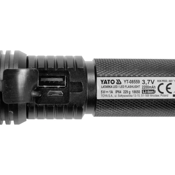 Ліхтар світлодіодний акумуляторний YATO 900 лм USB Powerbank YT-08559