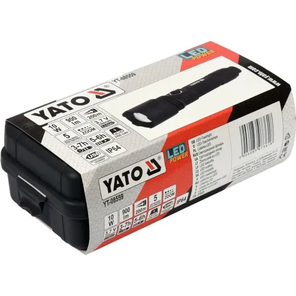Ліхтар світлодіодний акумуляторний YATO 900 лм USB Powerbank YT-08559