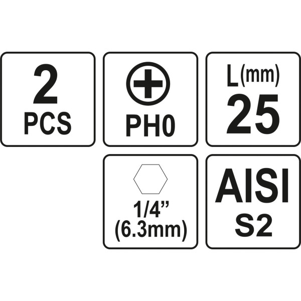 Насадка отверточная "Phillips" PH0х25мм HEX 1/4" YATO 2шт. YT-77870