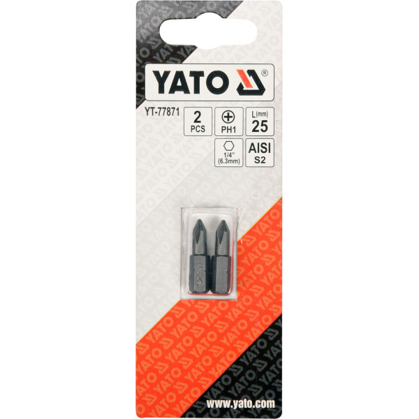 Насадка отверточная "Phillips" PH1 HEX 1/4" 2шт YATO 25мм / 50мм YT-77871