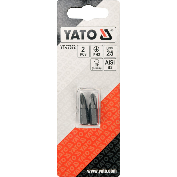 Насадка отверточная "Phillips" PH2 HEX 1/4 " 2шт YATO 25мм/50мм YT-77872