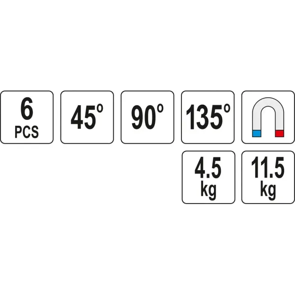 Набір зварювальних магнітних куточків 45°/90°/135° YATO 6шт. YT-08678