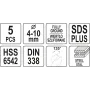 Набір свердел для металу 4-10 мм SDS+ YATO 5 шт. YT-40050