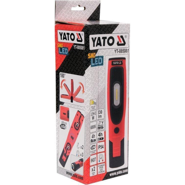 Ліхтар світлодіодний акумуляторний YATO Li-Ion 3.7 В 330/80 лм 3.5/3 Вт YT-085081
