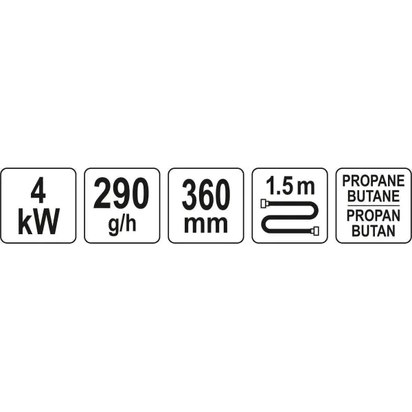 Горелка газовая (пропан/бутан) с насадками YATO 4кВт шланг 1.5м YT-36730