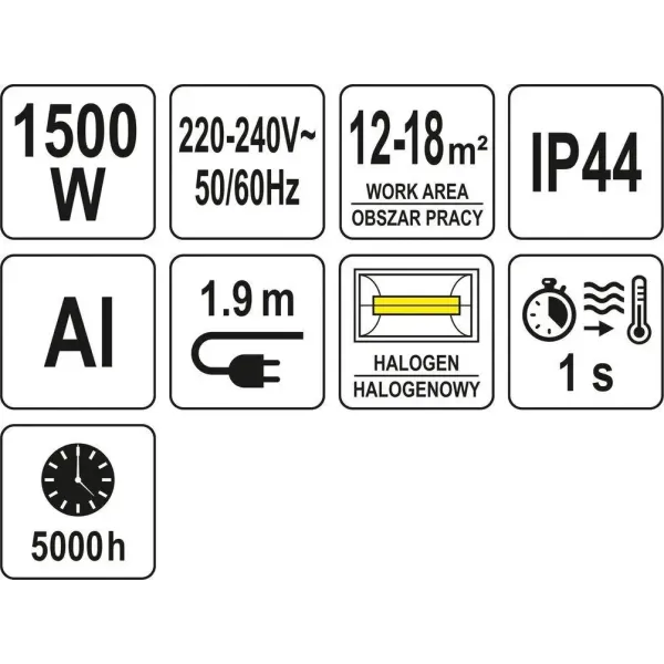 Обігрівач інфрачервоний підвісний YATO 230В 1,5 кВт 12-18м2 YT-99501