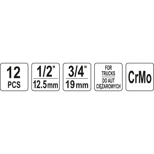 Набір насадок ударних TORX/HEX на квадрат 1/2" 3/4" YATO 12елем. YT-10655
