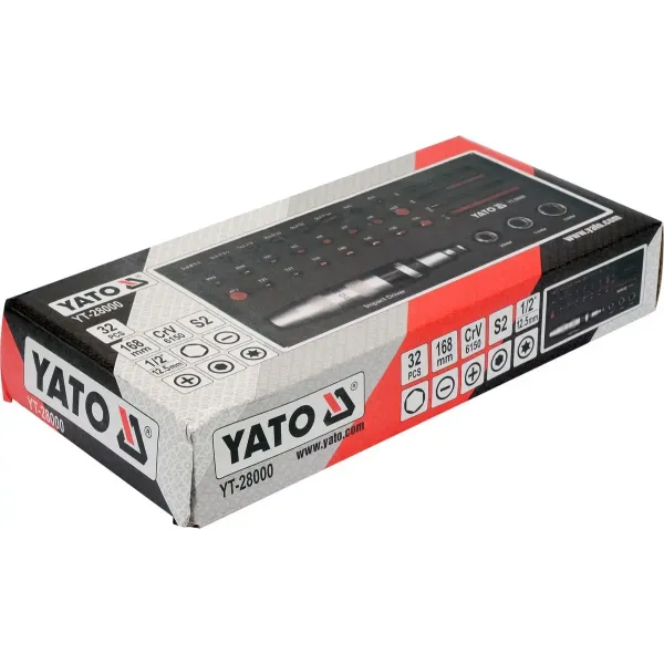 Викрутка реверсивна ударна з набором насадок і головок 1/2" YATO 32 предм. YT-28000