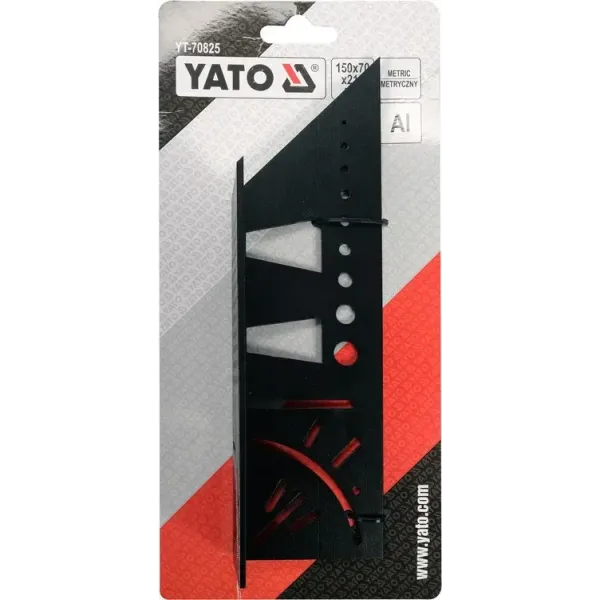 Косинець тривимірний 3D з транспортиром і шаблонами отворів YATO 150х70х215мм YT-70825