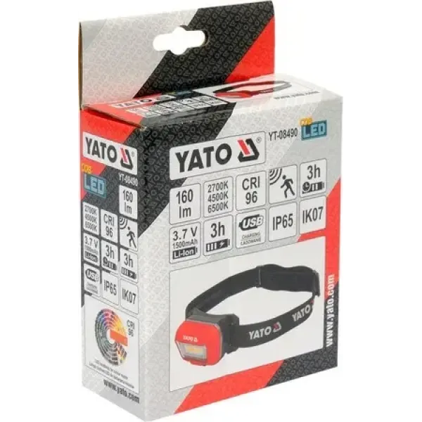 Налобний ліхтар YATO Li-Ion 3,7 В 1500 мА·год 160 лм USB YT-08490