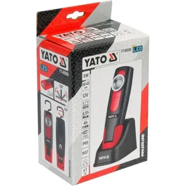 Ліхтар переносний діодний YATO Li-Ion 3.7В 2600 мА·год 5 Вт 390-405нм YT-08500