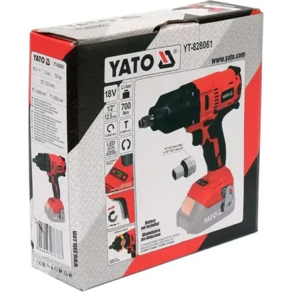 Гайковерт ударний акумуляторний безщітковий YATO 18 В 1/2'' 700 Нм (без акумулятора) YT-828061