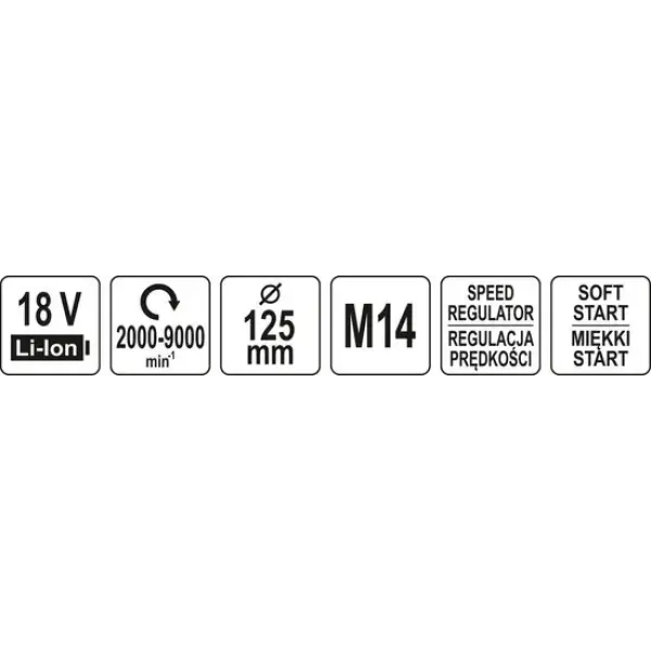 Шліфмашина кутова безщіткова акумуляторна 125 мм YATO 18 В (без акумулятора) YT-828291