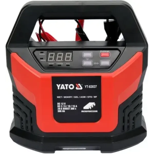 Зарядное устройство с LCD дисплеем YATO для аккумуляторов 12В 2A, 6A, 10A, 15A YT-83037