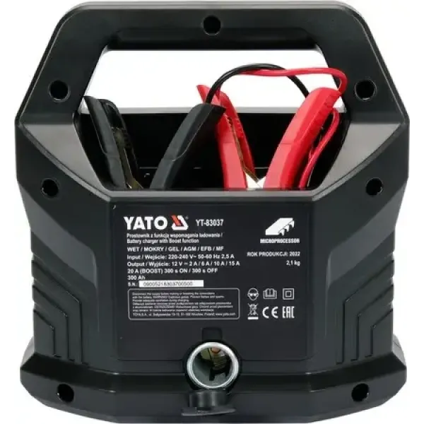 Зарядное устройство с LCD дисплеем YATO для аккумуляторов 12В 2A, 6A, 10A, 15A YT-83037