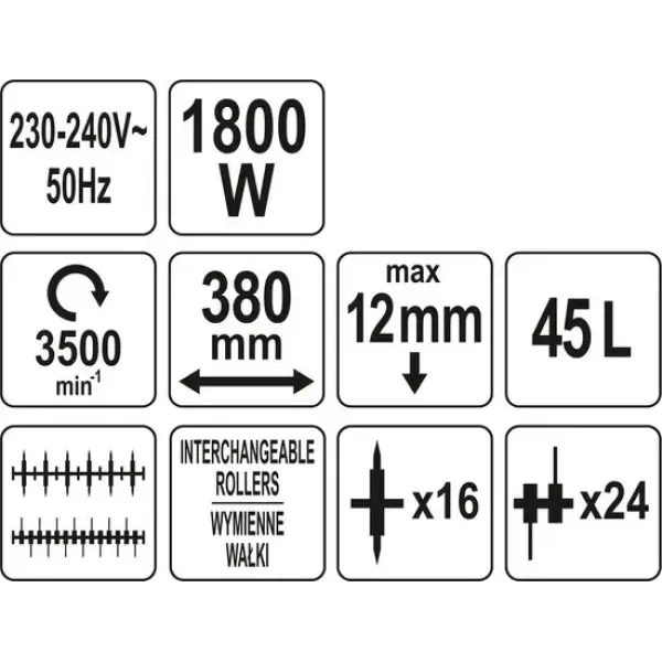 Аератор ґрунту електричний YATO 1800 Вт зона оброблення 380х12мм  YT-84840 YT-84840