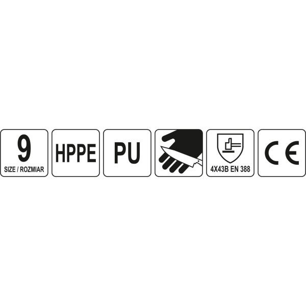 Рукавиці робочі захист від порізів HPPE/поліуретан YATO розмір 9, 10 YT-74771