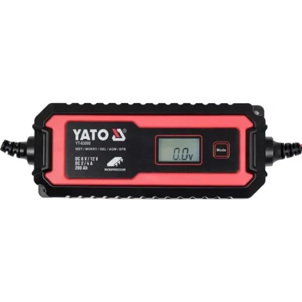Зарядное устройство с LCD дисплеем YATO для аккумуляторов 6В-2А 12В-4А 240Aчас YT-83000