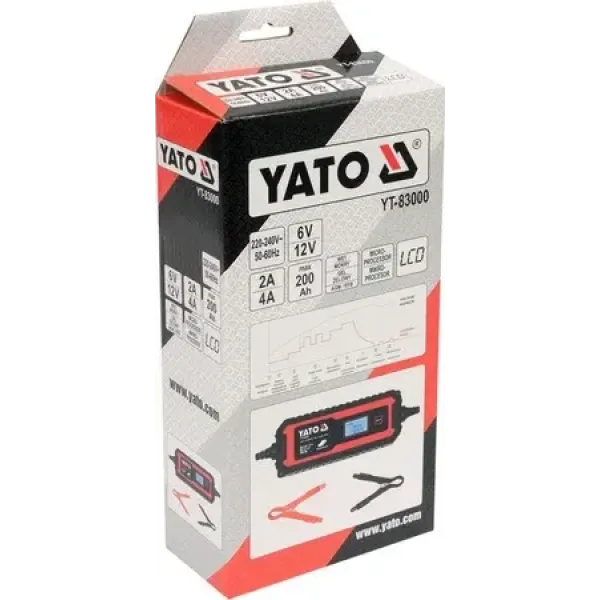 Зарядное устройство с LCD дисплеем YATO для аккумуляторов 6В-2А 12В-4А 240Aчас YT-83000
