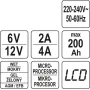 Зарядное устройство с LCD дисплеем YATO для аккумуляторов 6В-2А 12В-4А 240Aчас YT-83000