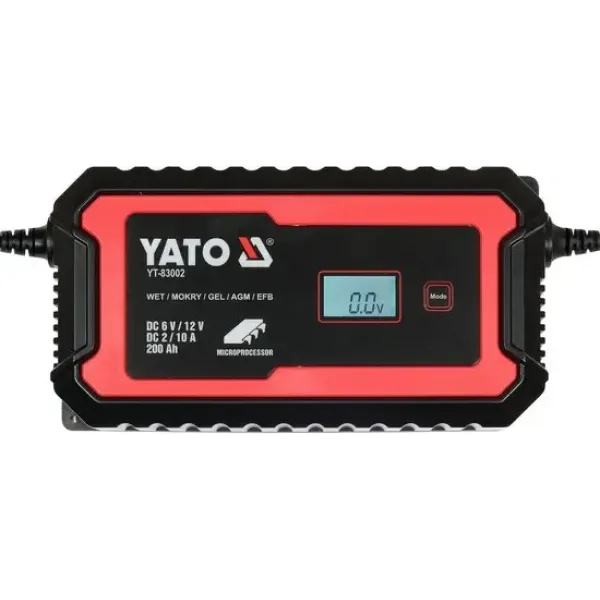 Зарядное устройство с LCD дисплеем YATO для аккумуляторов 6В-2А 12В-10А макс. 240Aчас YT-83002