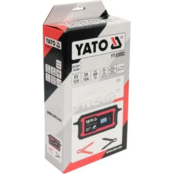 Зарядное устройство с LCD дисплеем YATO для аккумуляторов 6В-2А 12В-10А макс. 240Aчас YT-83002