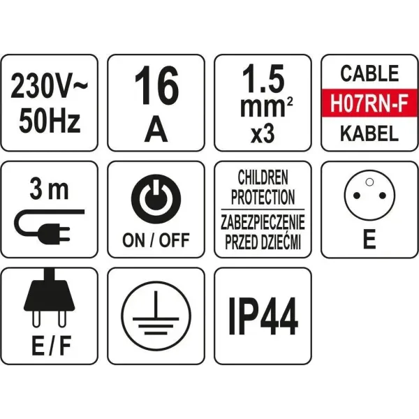 Удлинитель сетевой 3м с заземлением YATO 5 розеток YT-81242