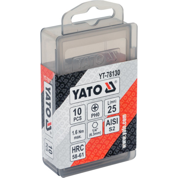 Насадка отверточная Phillips PH0х25мм 1/4" YATO 10 шт YT-78130