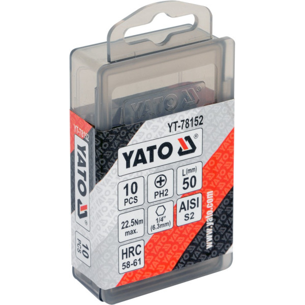 Насадка отверточная Phillips PH2х50мм 1/4" YATO 10 шт YT-78152