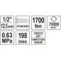 Гайковерт ударный пневматический YATO 1/2" 1700Нм  0.63MPa 198 л/мин YT-09544