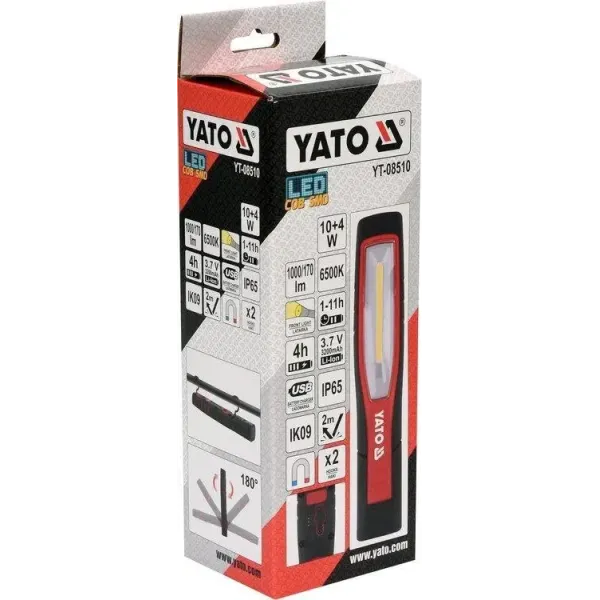 Светильник переносной светодиодный YATO 3,7В 2 режима-10/4Вт 170/1000лм заряд USB YT-08510