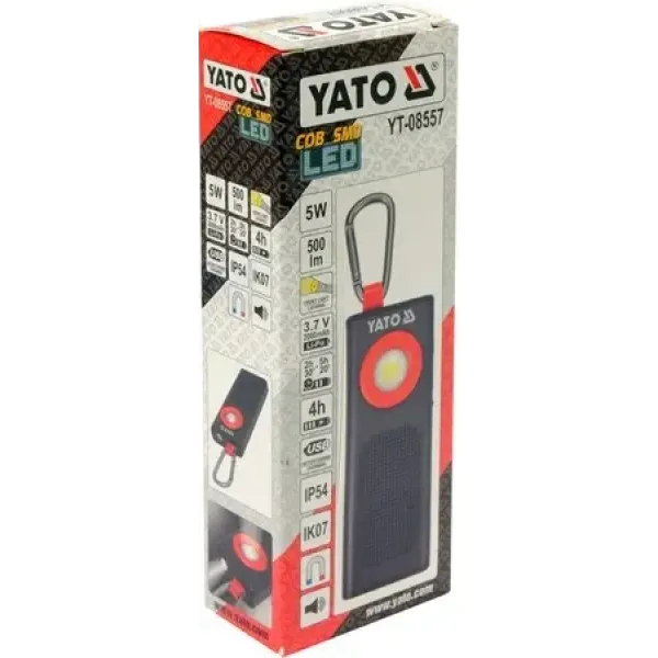 Ліхтар світлодіодний YATO Li-Po 3.7В 2000Агод 500лм 3 режима USB функція POWERBANK YT-08557