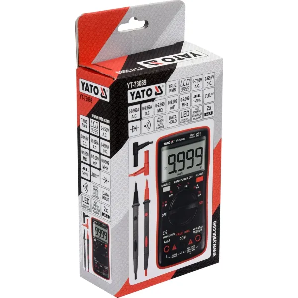 Мультиметр TRUE RMS електричних параметрів YATO з LCD-цифровим діапазоном 9999 YT-73089