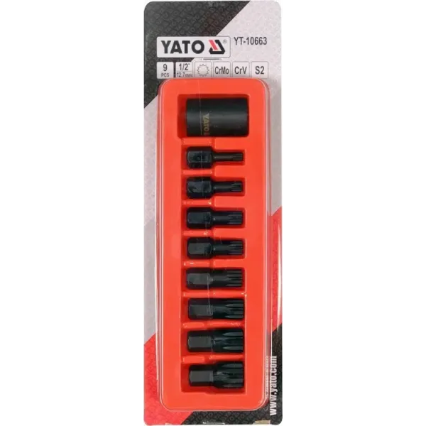 Набір насадок ударних "SPLINE" M6-18 мм 6-г 1/2" YATO 9 шт. YT-10663