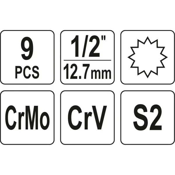 Набір насадок ударних "SPLINE" M6-18 мм 6-г 1/2" YATO 9 шт. YT-10663