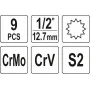 Набір насадок ударних "SPLINE" M6-18 мм 6-г 1/2" YATO 9 шт. YT-10663