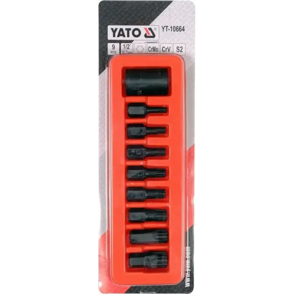 Набор насадок ударных "TORX" T30-70 6-гр. 1/2" YATO 9 шт. YT-10664